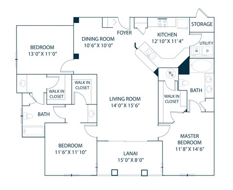 Floor plan for 3 beds, 2 baths, 1478 sqft